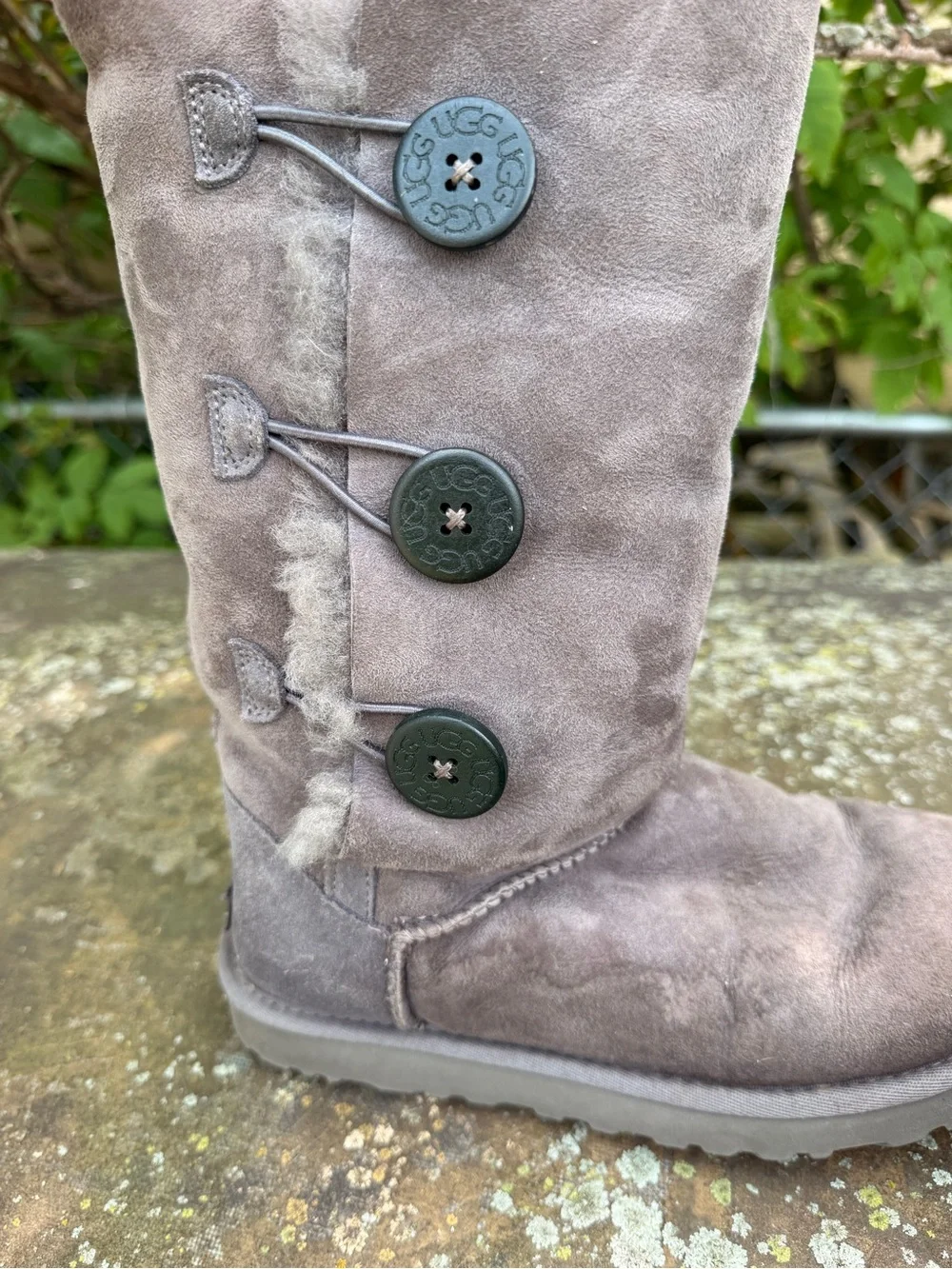UGG Tall Button-Accent Suede Boots - Gray